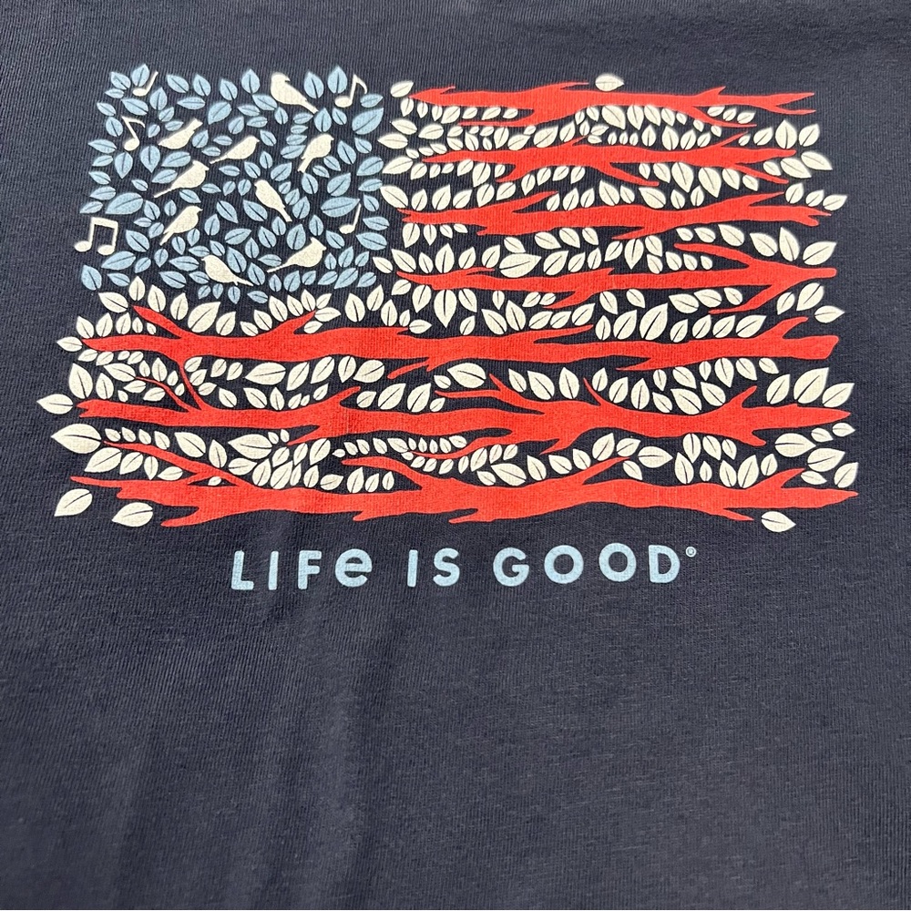 Life is Good Women’s Crusher V-Neck Tee American Flag Nature Themed Size XXL